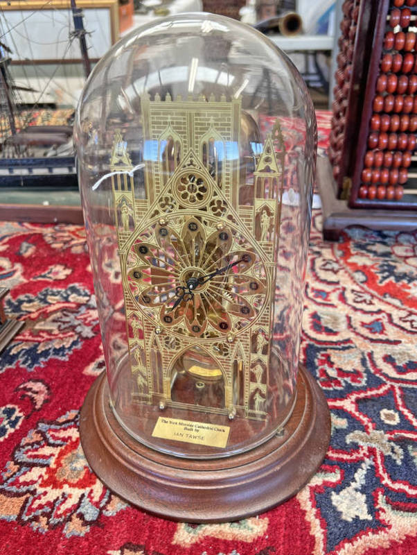 YORK MINSTER CATHEDRAL SKELETON CLOCK COMPLETE WITH DOME BY IAN TAWSE,