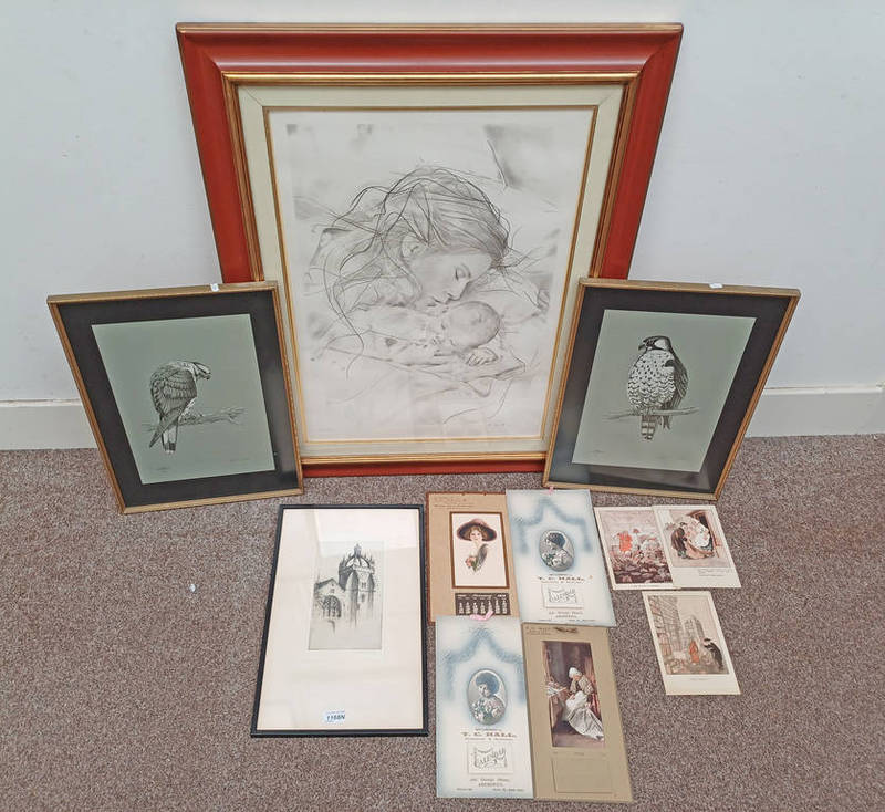 SELECTION OF ENGRAVINGS, ETCHINGS ETC TO INCLUDE, JACKSON SIMPSON, CHURCH TOWER, SIGNED IN PENCIL,