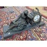 LATE 19TH CENTURY BRONZE GRECIAN STYLE FIGURE & CLOCK ON LATER BASE,