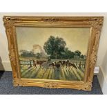 T WILLIS CATTLE IN FIELD SIGNED GILT FRAMED OIL ON CANVAS 50CM X 60CM