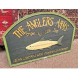 WOODEN SIGN "THE ANGLERS ARMS STRONG ALE - GOOD FOOD,