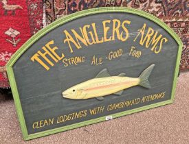WOODEN SIGN "THE ANGLERS ARMS STRONG ALE - GOOD FOOD,