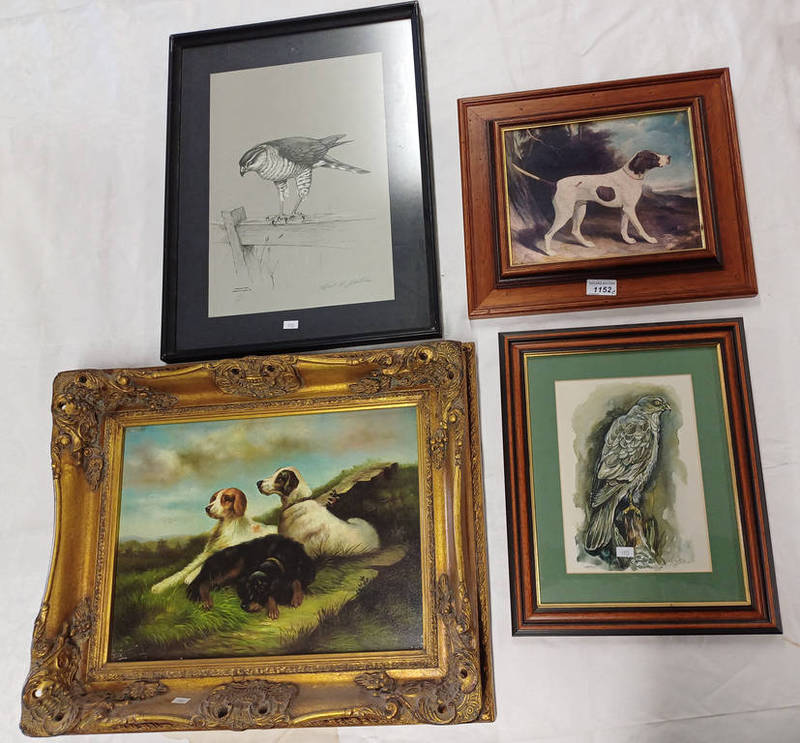 SELECTION OF FRAMED PICTURES INC GILT FRAMED PRINT OF DOGS