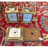 2 BRASS CASED CARRIAGE CLOCKS & BOXED FRENCH TRAVEL CLOCK