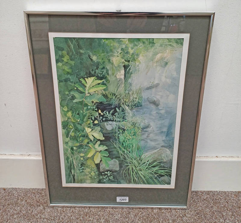 IAN MUNRO 'RIVERSIDE PATH' SIGNED FRAMED WATERCOLOUR 46CM X 33 CM