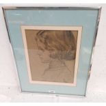FRAMED PENCIL DRAWING PORTRAIT OF A GIRL, SIGNED ROY '50,