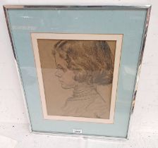 FRAMED PENCIL DRAWING PORTRAIT OF A GIRL, SIGNED ROY '50,