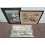 3 FRAMED WATERCOLOURS, STONEHAVEN HARBOUR AND OTHER SCENES,