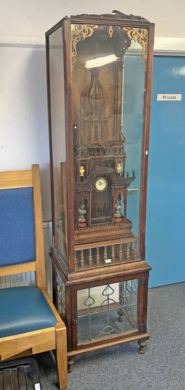 20TH CENTURY FRETWORK DECORATIVE CATHEDRAL STYLE CLOCK IN ART NOUVEAU CASE,