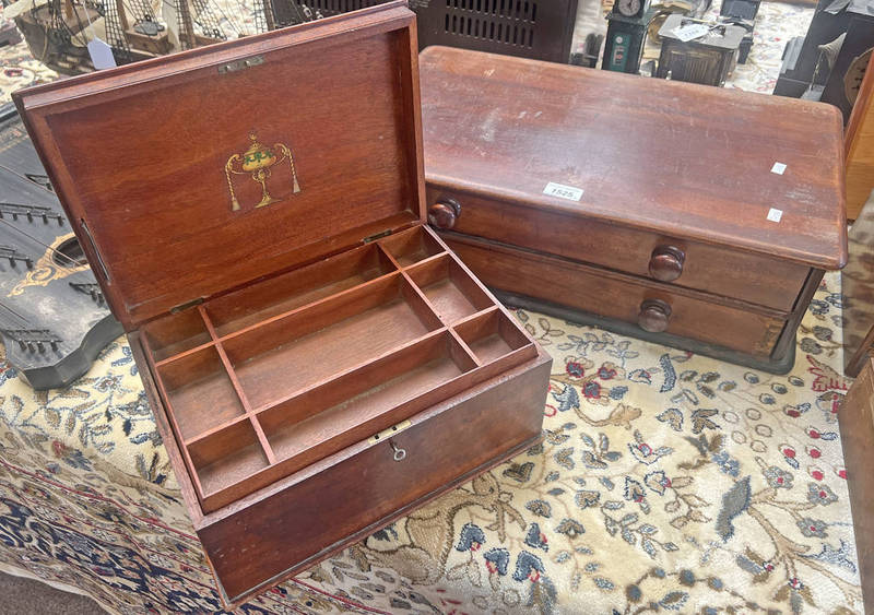 LATE 19TH CENTURY MAHOGANY TWO DRAWER UNIT AND A BOX WITH SECTIONAL LIFT OUT TRAY -2-