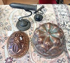 2 COPPER JELLY MOULDS & 2 GOFFERING IRONS -4-