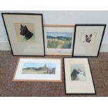 DAVID GEE, FRAMED ETCHING OF TERRIER, SIGNED IN PENCIL, LETITIA SMITH-BURNETT,