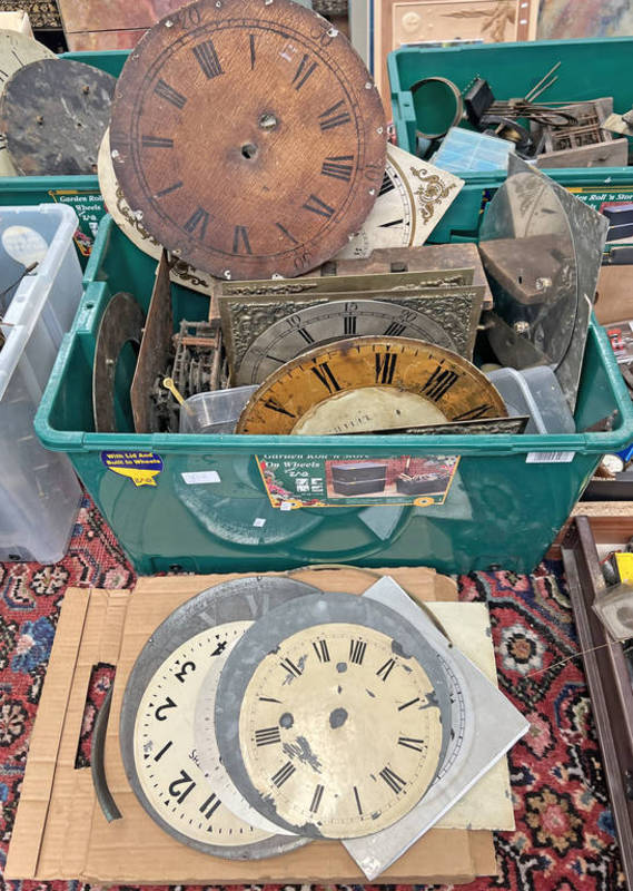 SELECTION OF VARIOUS CLOCK AND GRANDFATHER CLOCK FACES TO INCLUDE GPO SMITHS ETC IN ONE BOX