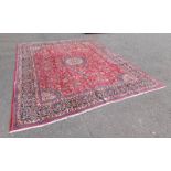 RICH RED GROUND PERSIAN KASHAN CARPET WITH CENTRAL MEDALLION DEIGN 390 X 295CM