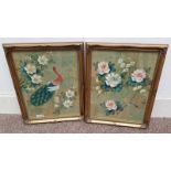 2 GILT FRAMED ORIENTAL WATERCOLOURS OF BIRDS, BOTH SIGNED WITH CHARACTER MARKS,