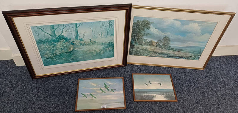 2 FRAMED PETER SCOTT PRINTS; 3 PINTAILS AT DUSK & WHITE FRONTED GEESE,