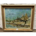 SIR H FORD HOUSES BY THE SEA SIGNED FRAMED OIL PAINTING 49 X 50 CM