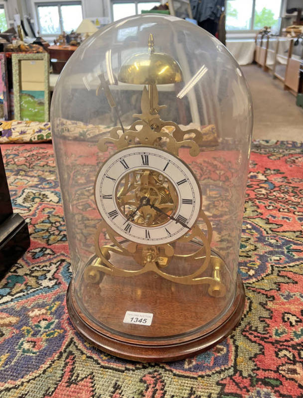 LARGE REPRODUCTION SKELETON CLOCK WITH DOME,