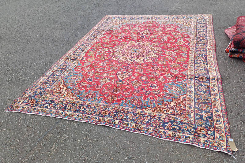 RED GROUND PERSIAN NAJA BAD CARPET WITH LOZENGE MEDALLION DESIGN 350 X 250CM Condition