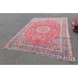 RED GROUND PERSIAN NAJA BAD CARPET WITH LOZENGE MEDALLION DESIGN 350 X 250CM Condition