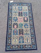 BLUE GROUND FINE WOVEN WOVEN IRANIAN RUNNER WITH ALL OVER PERSIAN PANEL DESIGN 160 X 85CM