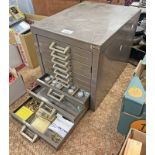 METAL 10 DRAWER UNIT WITH CONTENTS OF VARIOUS CLOCK PARTS