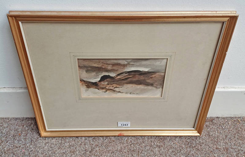 ERIC AULD - (ARR) 'CLACH DUBH' SIGNED FRAMED WATERCOLOUR 13 CM X 23 CM