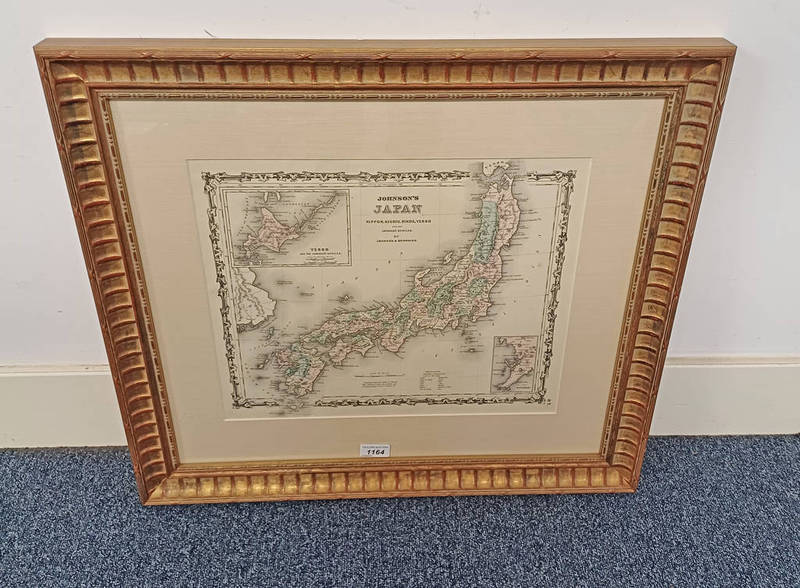 GILT FRAMED MAP OF JAPAN-NIPPON, KIUSIU, SIKOK,