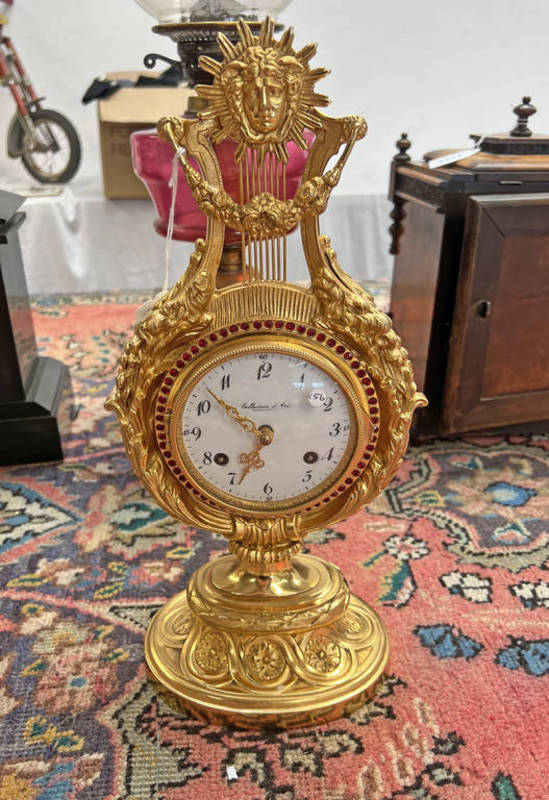 LYRE HARP SHAPED GILT ORNAMENTAL CLOCK WITH SUN BY 'COLLECTION D'ART',