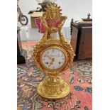 LYRE HARP SHAPED GILT ORNAMENTAL CLOCK WITH SUN BY 'COLLECTION D'ART',