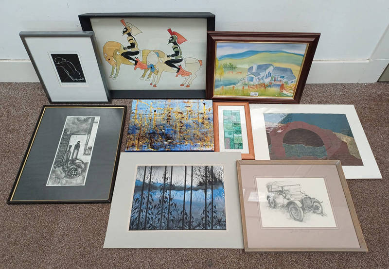 SELECTION OF PRINTS, ETC TO INCLUDE; VIEW FROM THE BACK, MONOGRAMMED INDISTINCTLY, PRINT,