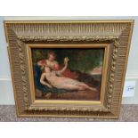 ERNEST F HOLT NUDE WOMAN RESTING WITH MALE SIGNED & DATED 1858 GILT FRAMED OIL ON CANVAS 20 X 24 CM