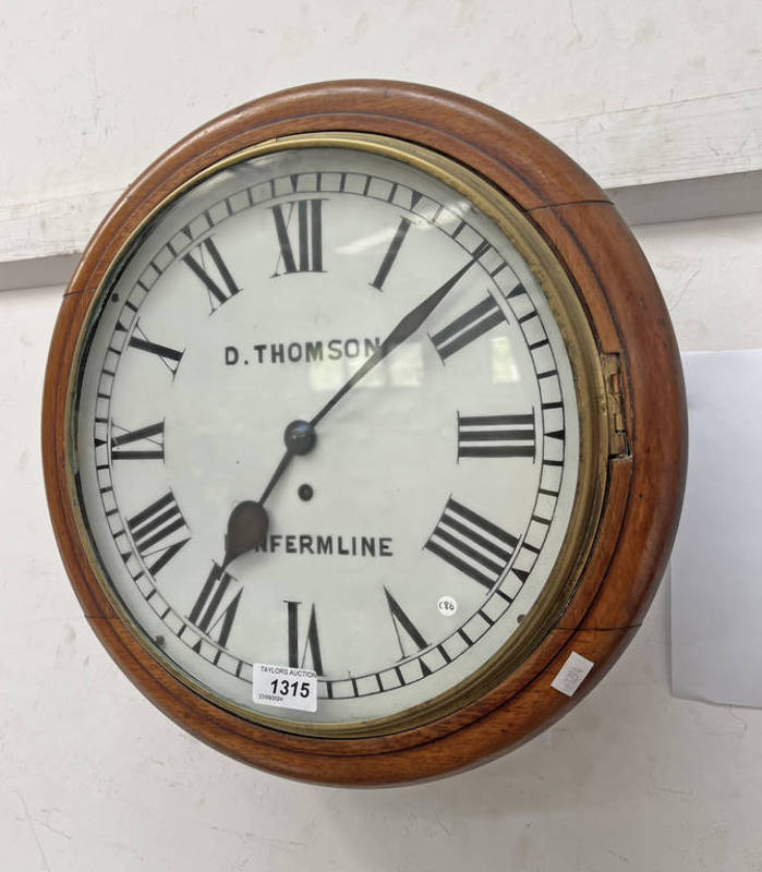 D THOMPSON OF DUNFERMLINE POST OFFICE WALL CLOCK WITH ENAMEL DIAL,