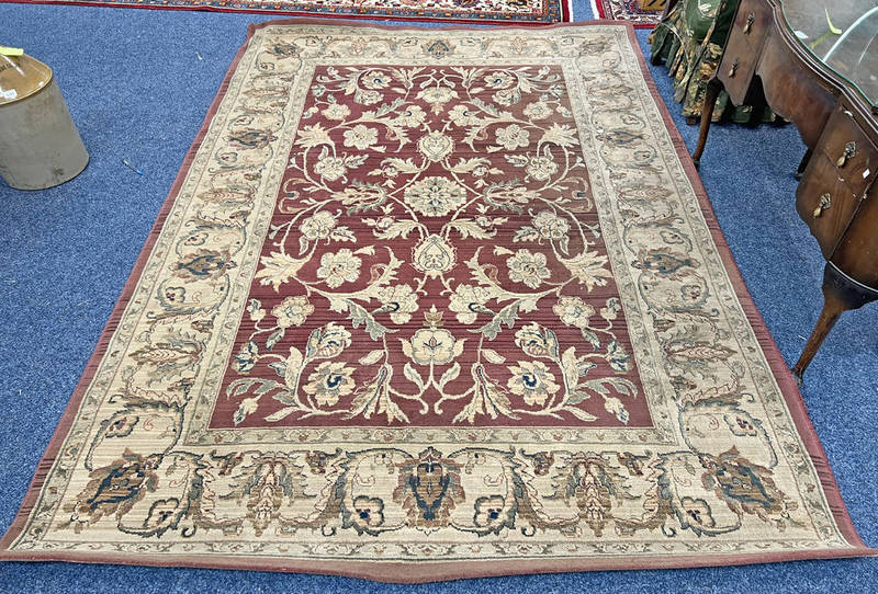 RED AND BEIGE FLORAL DECORATED CARPET 197 X 285 CM