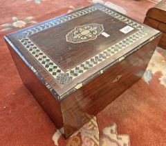 19TH CENTURY ROSEWOOD JEWELLERY BOX WITH INTRICATE MOTHER OF PEARL INLAID,