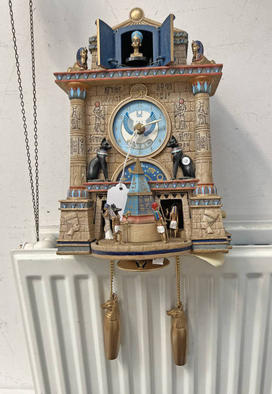 BRADFORD EXCHANGE EGYPTIAN PHARAOHS CUCKOO CLOCK Condition Report: Sold as seen