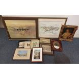 SELECTION OF FRAMED PICTURES LACQUER MIRROR,