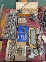 TOOLS TO INCLUDE TAP AND DIE SET IN WOODEN CASE,