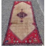 BESPOKE PERSIAN VILLAGE RUG WITH OPEN FIELD AND CENTRAL MEDALLION DEPICTING ANIMALS 250 X 113CM
