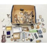 SELECTION OF VARIOUS EMPHEMERA TO INCLUDE KEYS, LIGHTERS, ZIPPO, SILVER AND MOTHER OF PEARL KNIFE,