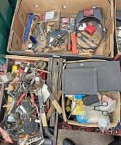WATCH REPAIR / ENGINEERS TOOLS IN 3 BOXES TO INCLUDE MAGNIFYING GLASSES, SOLDERING IRON,