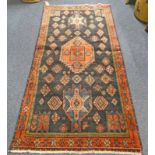 DEEP GROUND PERSIAN VILLAGE RUG WITH MEDALLION DESIGN - 217 X 112 CM