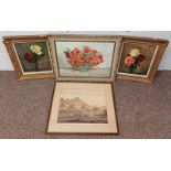 PAIR OF FRAMED OIL PAINTINGS OF ROSES INDISTINCTLY SIGNED,