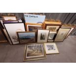 SELECTION OF FRAMED PICTURES & MIRRORS INC SIGNED PRINT OF TURNBERRY WATERCOLOUR, SIGNED ALLSOP ETC.