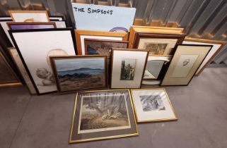 SELECTION OF FRAMED PICTURES & MIRRORS INC SIGNED PRINT OF TURNBERRY WATERCOLOUR, SIGNED ALLSOP ETC.