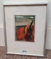 BILL WALLACE CELLO STANDING LABEL TO REVERSE PROVENANCE COMPASS GALLERY FRAMED OIL PAINTING 14 X 10
