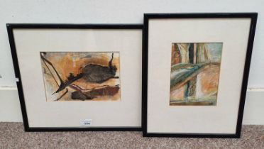 2 FRAMED ABSTRACT MIXED MEDIA PAINTINGS, BOTH UNSIGNED, 20CM X 14.