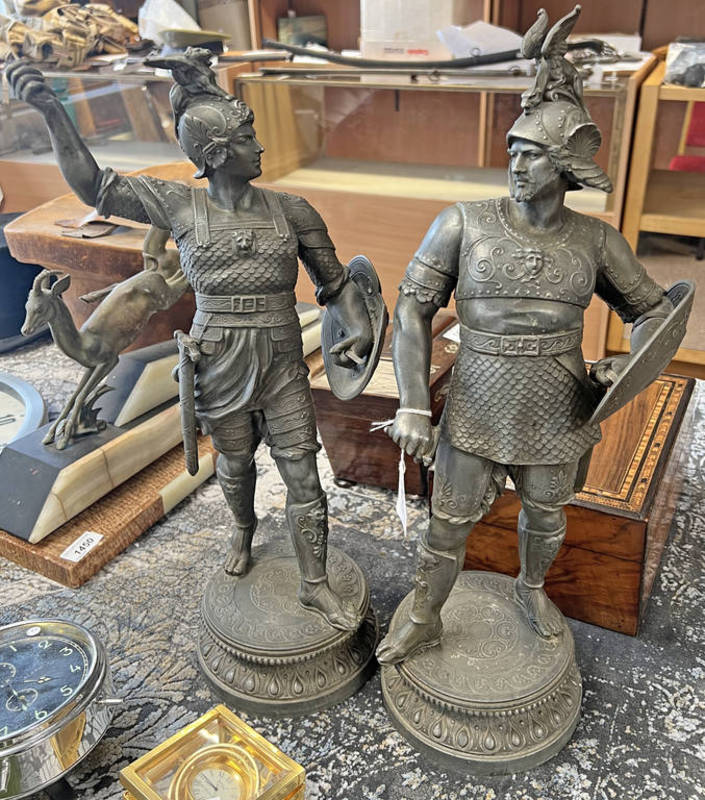 PAIR OF NEO CLASSICAL METAL WARRIOR FIGURES,