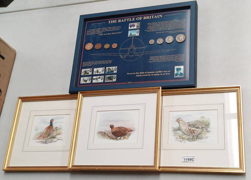 3 FRAMED WATERCOLOUR OF BIRDS, ONE SIGNED INDISTINCTLY,