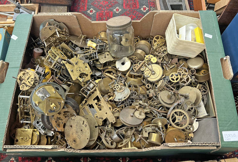 LARGE SELECTION OF VARIOUS CLOCK PARTS IN ONE BOX